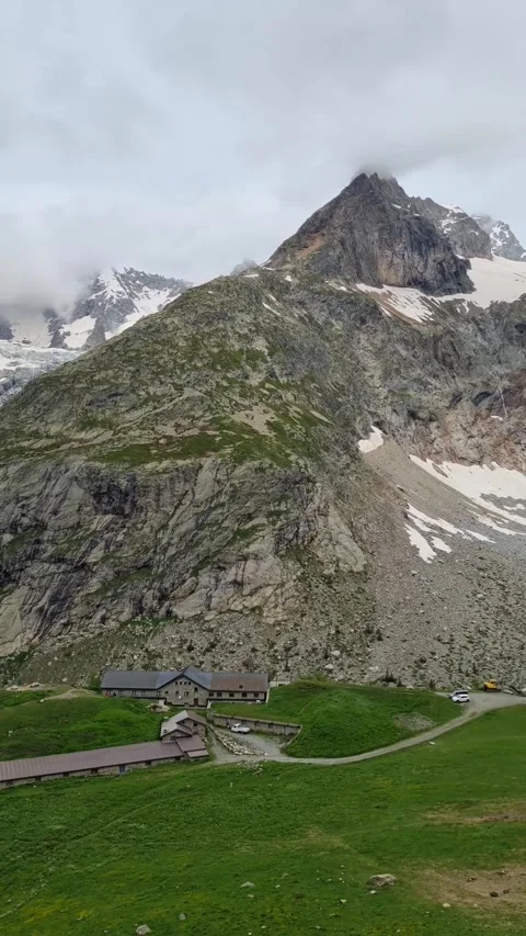 Glacier of Pre de Bar and Mont Dolent  from Val Ferret Mont Blanc massif, Aosta  Stock Footage 283928427