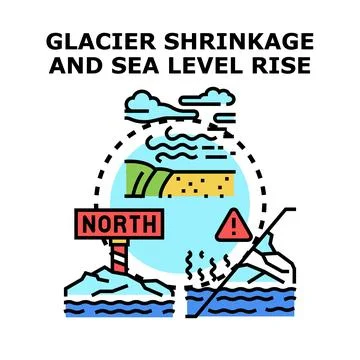 Glacier shrinkage causing global sea level rise concept Stock Illustration
