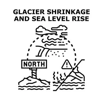 Glacier shrinkage causing global sea level rise concept Stock Illustration