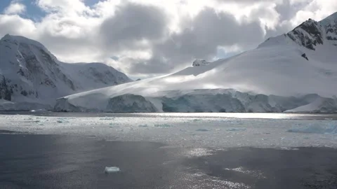 Glacier sunlight reflection polar landscape Antarctica, 4K Stock Footage 332393633