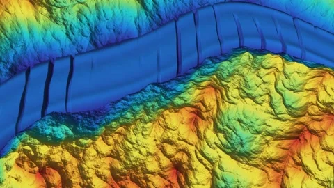 Glacier Tongue Elevation Model Spectral Hypsometric Tint Ice Surface Oblique Stock Footage 343382727