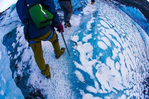 Glacier trekking group Stock Photos