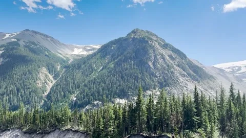 Glacier view framed by leafy trees in Mount Rainier National Park.USA Stock Footage 318933526