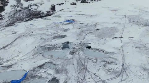 Glacier Water Supply System Above La Rinconada Mining Town Stock Footage 345126905