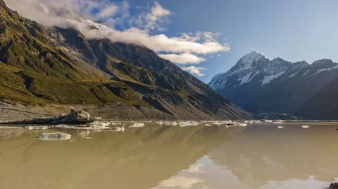 Glaciers Floating at Hooker Glacier Terminal Lake, Time Lapse  Stock-Footage 63683309
