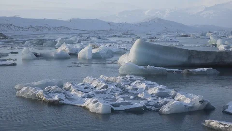 Glaciers floating on water during winter Stock Footage 116266907
