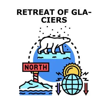 Glaciers retreating causing global warming climate change concept Stock Illustration