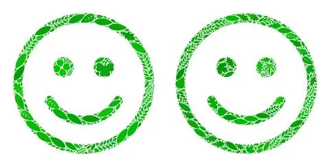 Glad Smiley Icon Ecology Composition of Herbal Items Stock Illustration