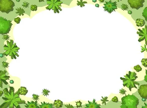 Glade in the forest. Frame with place for text. Trees and shrubs. View from Stock Illustration