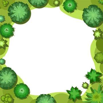 Glade in the forest. Frame with place for text. Trees and shrubs. View from a Stock Illustration