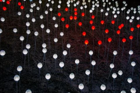 Glade with the multi-colored shining spheres Stock Photos