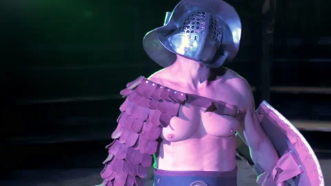 Gladiator in armor befor going into battle Stock Footage 234333956