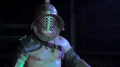 Gladiator in armor befor going into battle Stock Footage 239560565