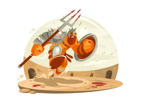 Gladiator in armor with shield Stock Illustration