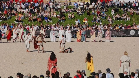 Gladiator fight at Circus Maximus during Birth of Rome annual celebration Stock Footage 97421497