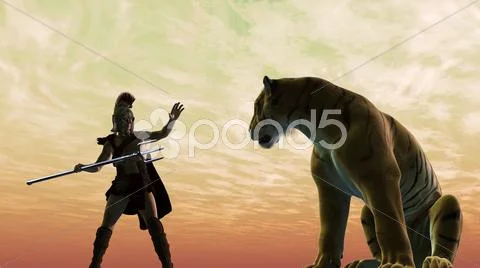 Gladiator fighting with a tiger ~ Clip Art #58335703