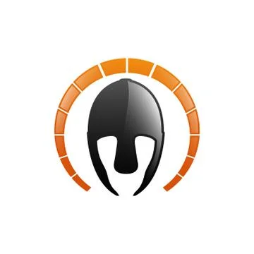 Gladiator helmet logo or icon. Greek Spartan warrior armor in cartoon comic b Stock Illustration