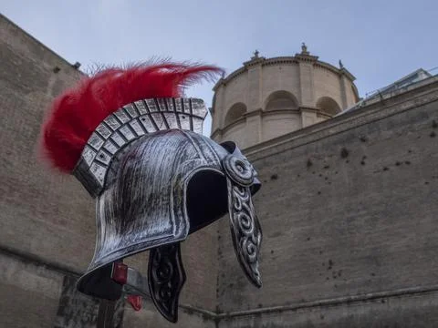 Gladiator helmet on rome background Stock Photos