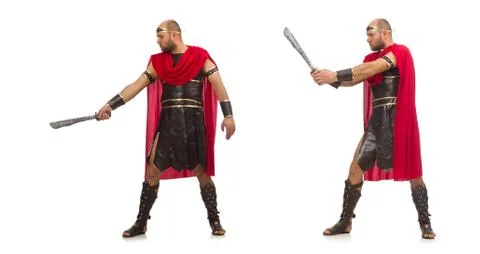 Gladiator holding sword isolated on white Fotos Stock