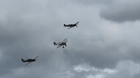 Gladiator, Spitfire and Hurricane Flypast Stock Footage 253665917
