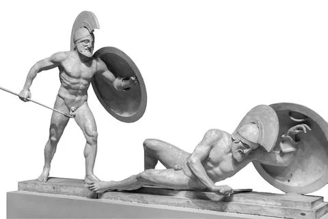 Gladiator statue isolated on white background. Roman sculpture of warriors. Stock Photos