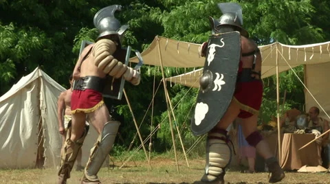 Gladiator training Thraex Murmillo 04 Video stock 32261970
