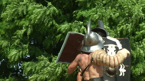 Gladiator training Thraex Murmillo 08 Video stock 32262444