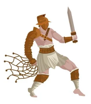 Gladiator warrior in the arena with net and gladius sword Stock Illustration