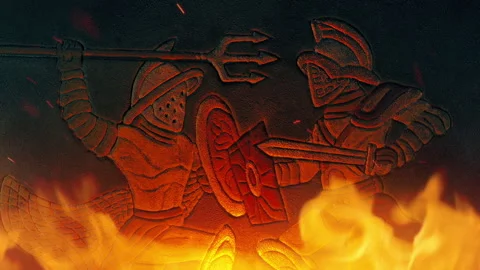 Gladiators Fighting In Fire Ancient Carving Stock Footage 305485683