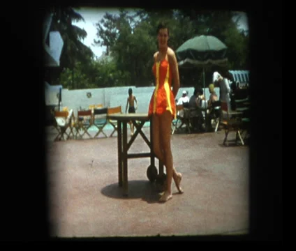 Glam 50s mom models in bathing suit Stock Footage 33992479