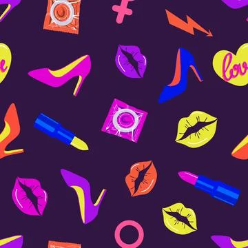 Glamorous bright sexy seamless pattern. Rave style Stock Illustration