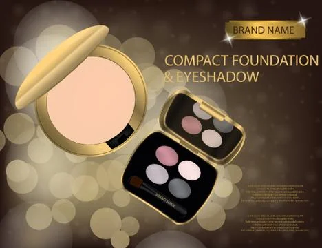 Glamorous compact foundation and eyeshadow on the  sparkling eff Stock Illustration
