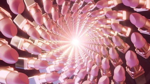 Glamorous loopable background with rotating pink lipsticks against the sunshine Stock Footage 256176337
