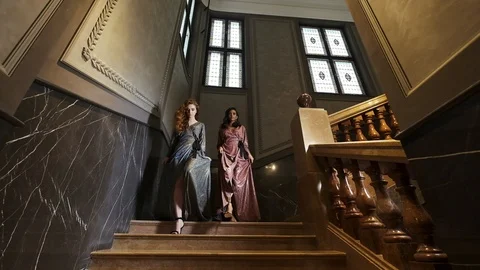 Glamorous Model Coming Down The Stairs. Stock Footage 103287128