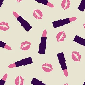 Glamorous pattern with gold lipstick and kisses Stock Illustration