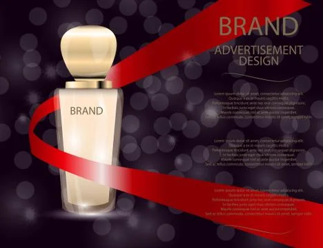 Glamorous perfume glass bottle on the  sparkling effects backgro Stock Illustration