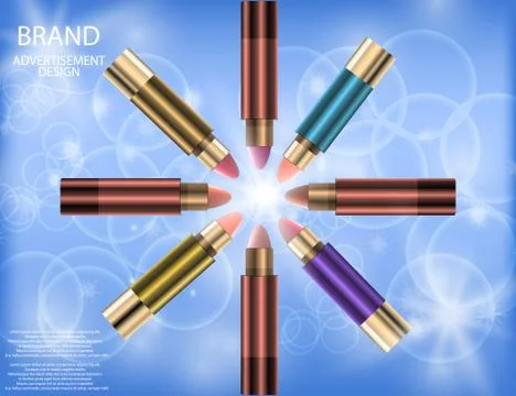 Glamorous Set of tubes with lip colour balm on the sparkling effects backgrou Stock Illustration
