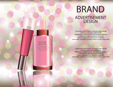 Glamorous Set of tubes with lip gloss and serum on the sparkling effects ba.. Stock Illustration