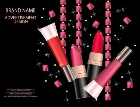 Glamorous Set of tubes with lip gloss and lipstick on the sparkling effects.. Stock Illustration