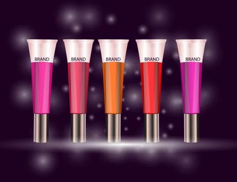 Glamorous Set of tubes with lip gloss on the sparkling effects background. Stock Illustration