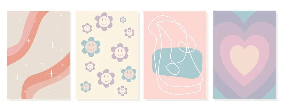 Glamorous vector illustration in Y2k style. Set of posters with geometric Stock Illustration