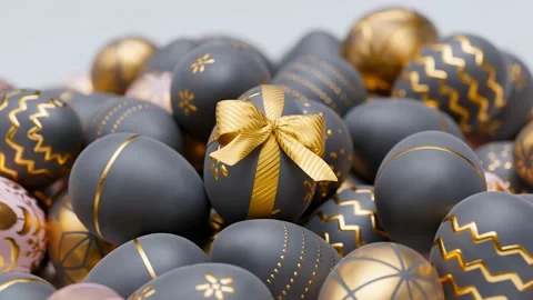 Glamour Easter eggs with golden decorative patterns and ribbon. Happy Easter. Stock Footage 158248753