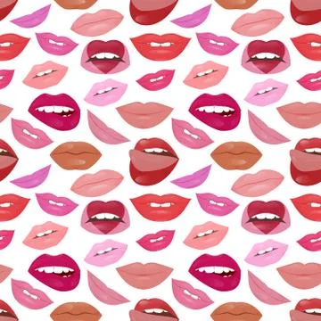 Glamour lips pattern with different lipstick colors Stock Illustration