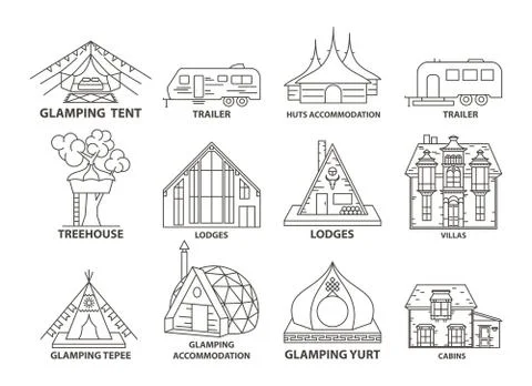 Glamping accomodation line icon Stock Illustration