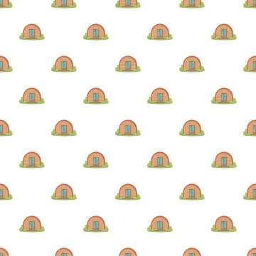 Glamping cabin pods seamless pattern illustrating outdoor accommodation Stock Illustration