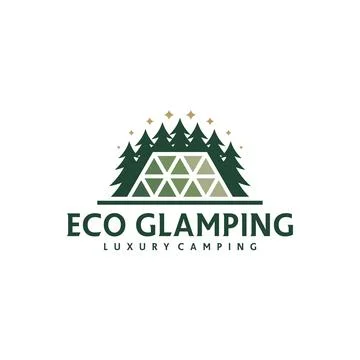 Glamping Dome with Pine Recreation Logo Vector Template. Creative Camping G.. Illustrazione stock