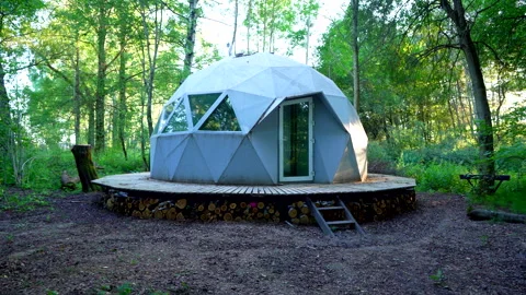Glamping Domes in campsite in forest. Geodesic Dome House. Video stock 282306607