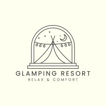 Glamping with emblem line art vector logo template illustration design, campi Stock Illustration