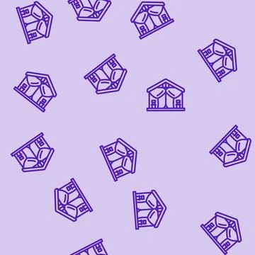 Glamping tent forest line vector seamless pattern Illustrazione stock