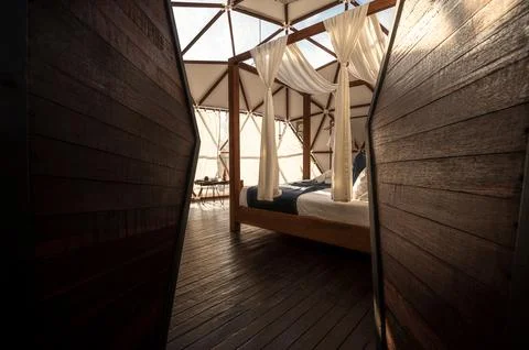 Glamping tent interior Stock Photos